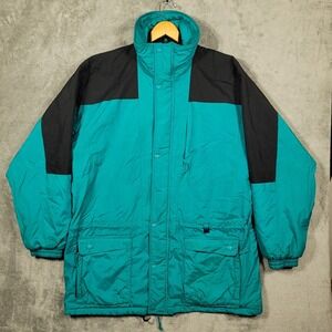 Vintage Helly Hansen Europa Parka Jacket Mens XL Teal Black Colorblock 90s Ski